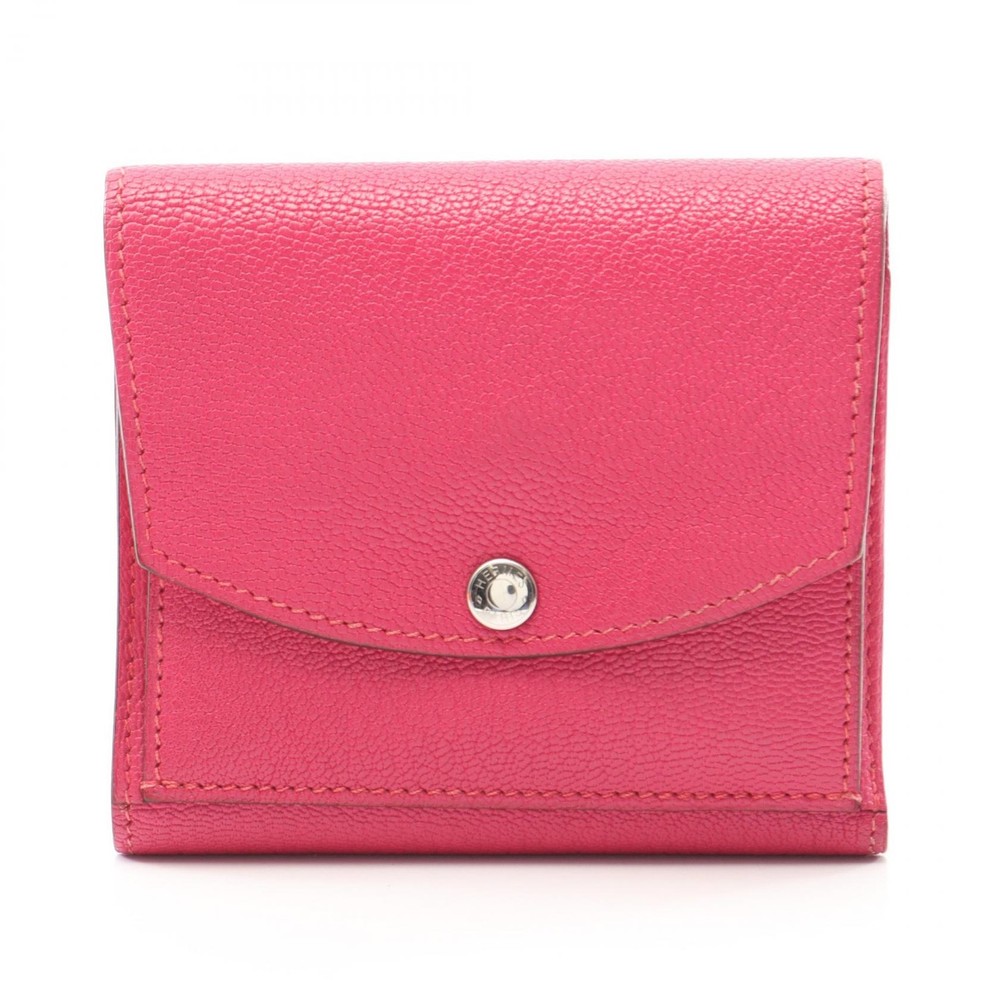 HERMES Thill Tri-fold wallet Chevre leather Pink Rose shocking Used Women L SHW