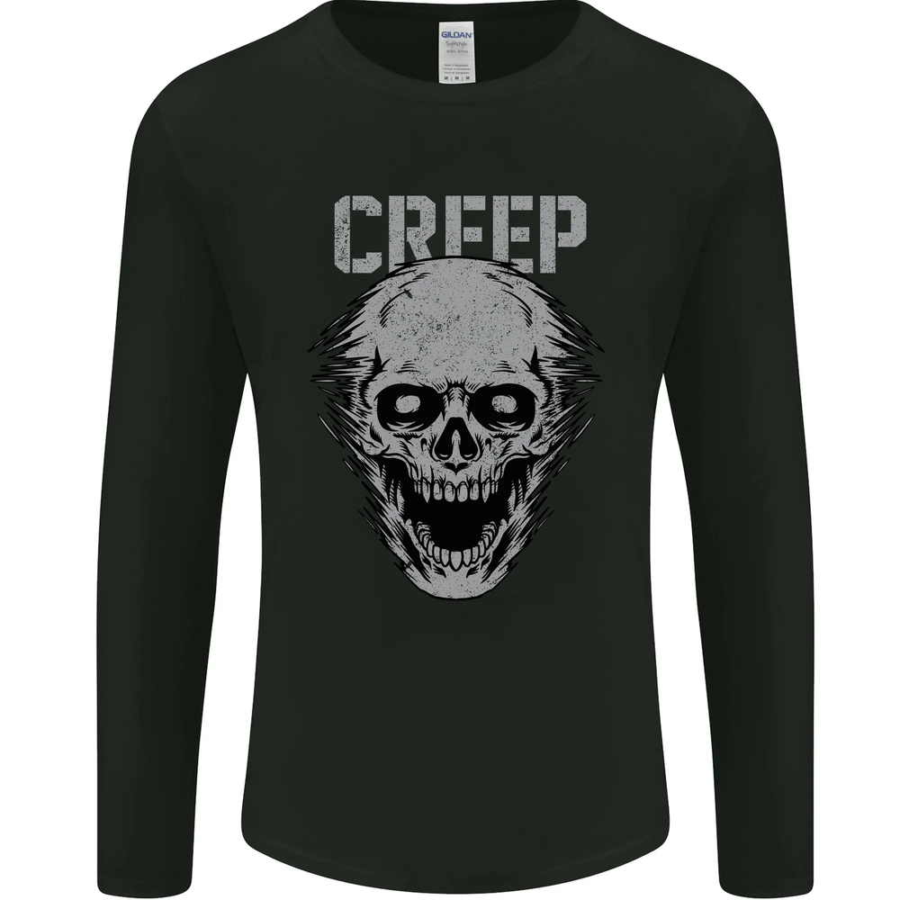 Creep Human Skull Gothic Rock Music Metal Mens Long Sleeve T-Shirt