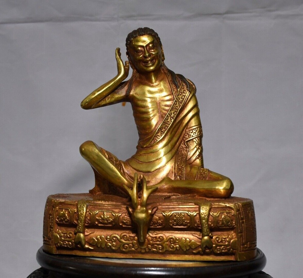 8-inch Antique Tibetan Bronze Milarepa Buddha Statue for Temple