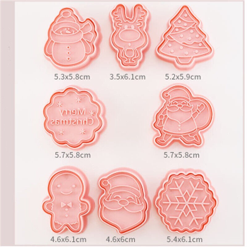 8 Pcs/set 3D Christmas Cookie Cutters Biscuit Mold Xmas Decor Pastry Bakeware
