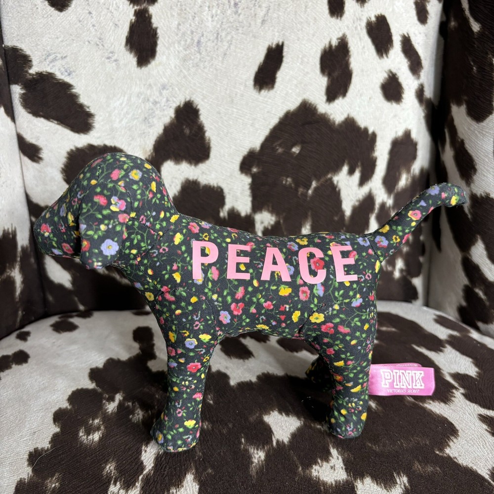 Vintage Y2K Victorias Secret PINK Dog Mascot Floral Wildflower ‘Peace’ 8” Plush