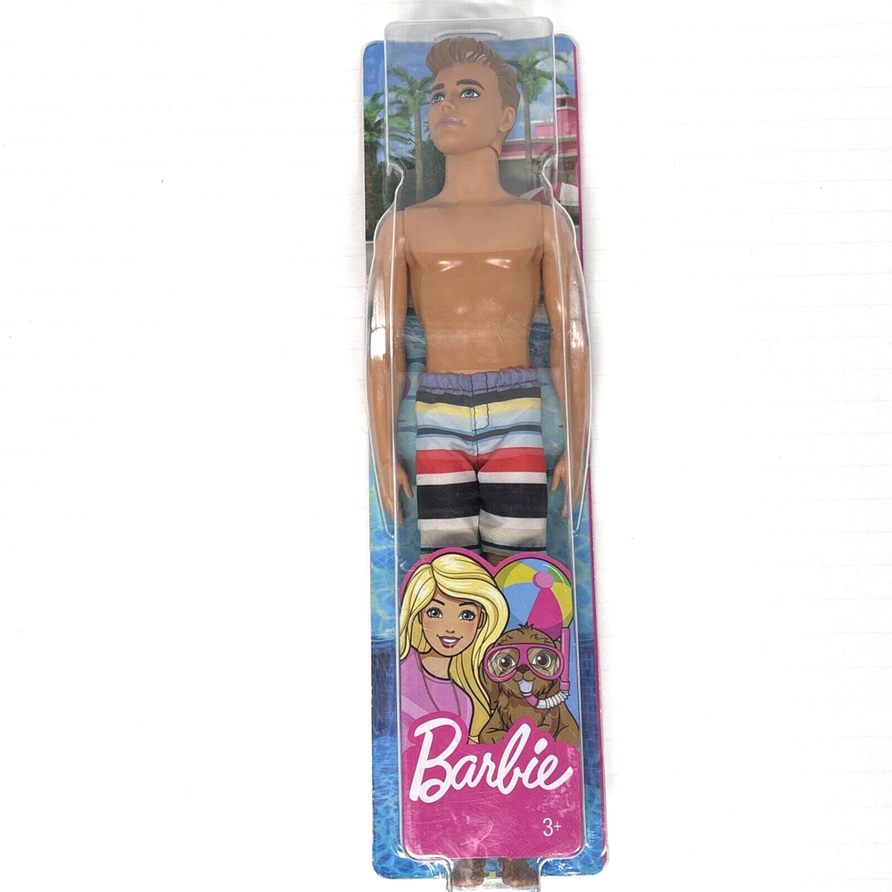 Barbie Ken Doll in Beach Clothes Shorts Hair Brown Male, Mattel Toy Figure