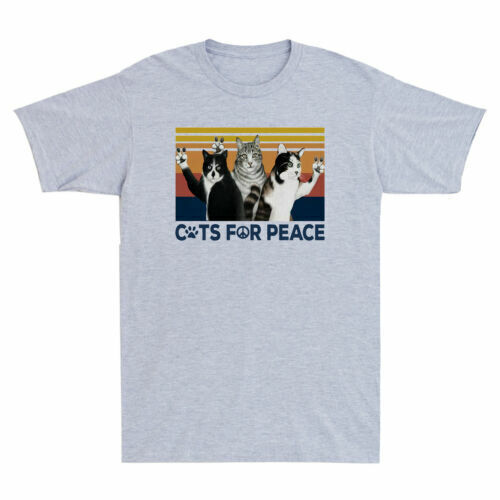 Cats For Peace Funny Cat Lovers Gift Vintage Men's Cotton Short Sleeve T-Shirt