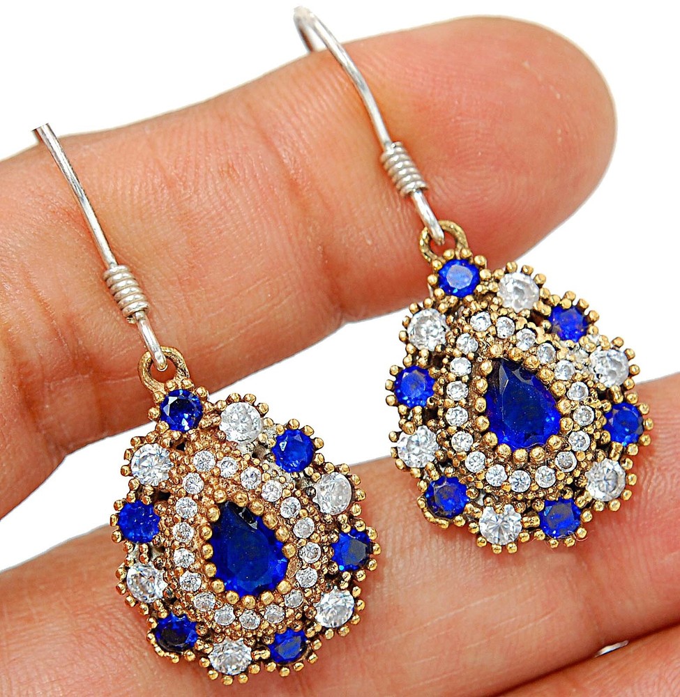 Ottoman Empire Inspired 10CT Treated Sapphire Earrings in Premium 925 Sterling Silver – Elegant Design AE1661