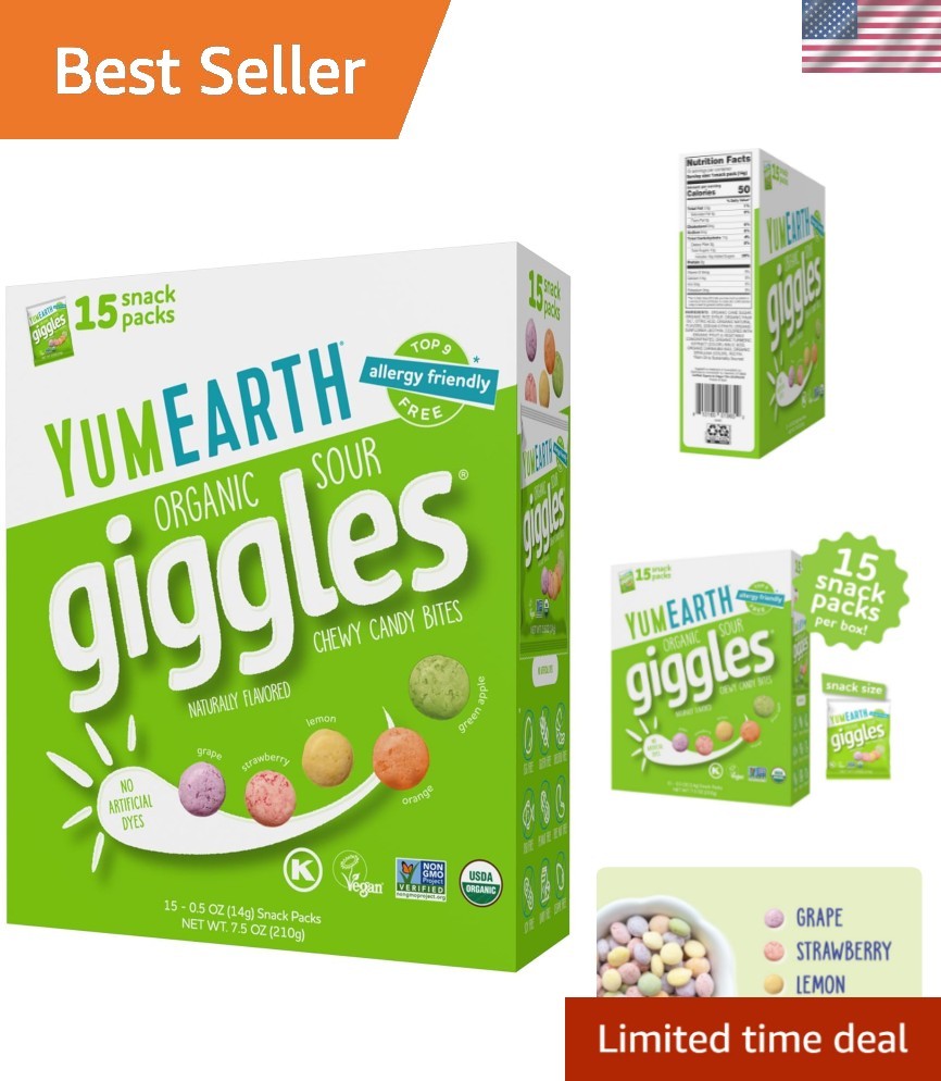 Sour Giggles Organic Chewy Candy -  Treats, 15×0.5oz Packs, Gluten Free
