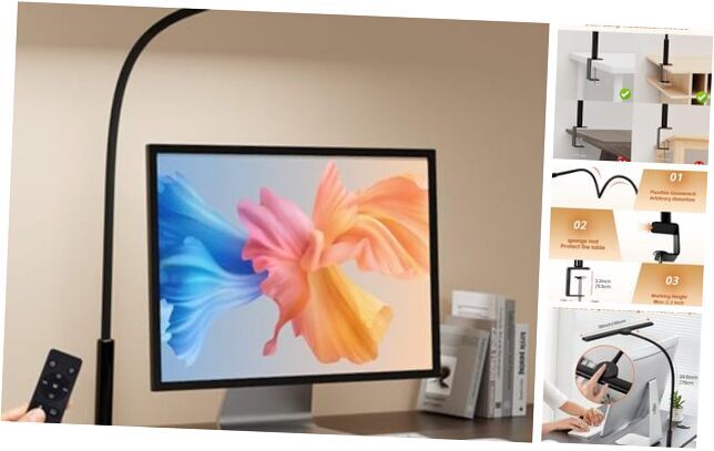 Desk Light, Stepless Dimming Desk Lamp with Clamp Eye Caring Desk Lamp Black