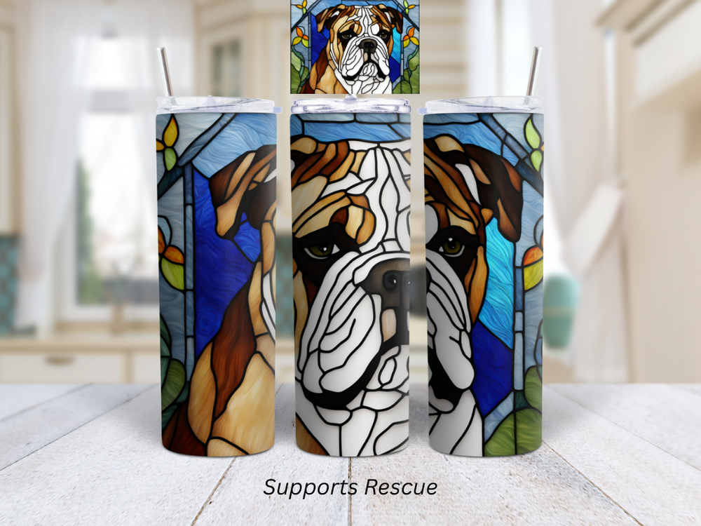 Stained Glass Bulldog Dog Vibrant 20 oz Stainless Steel Insulated Tumbler