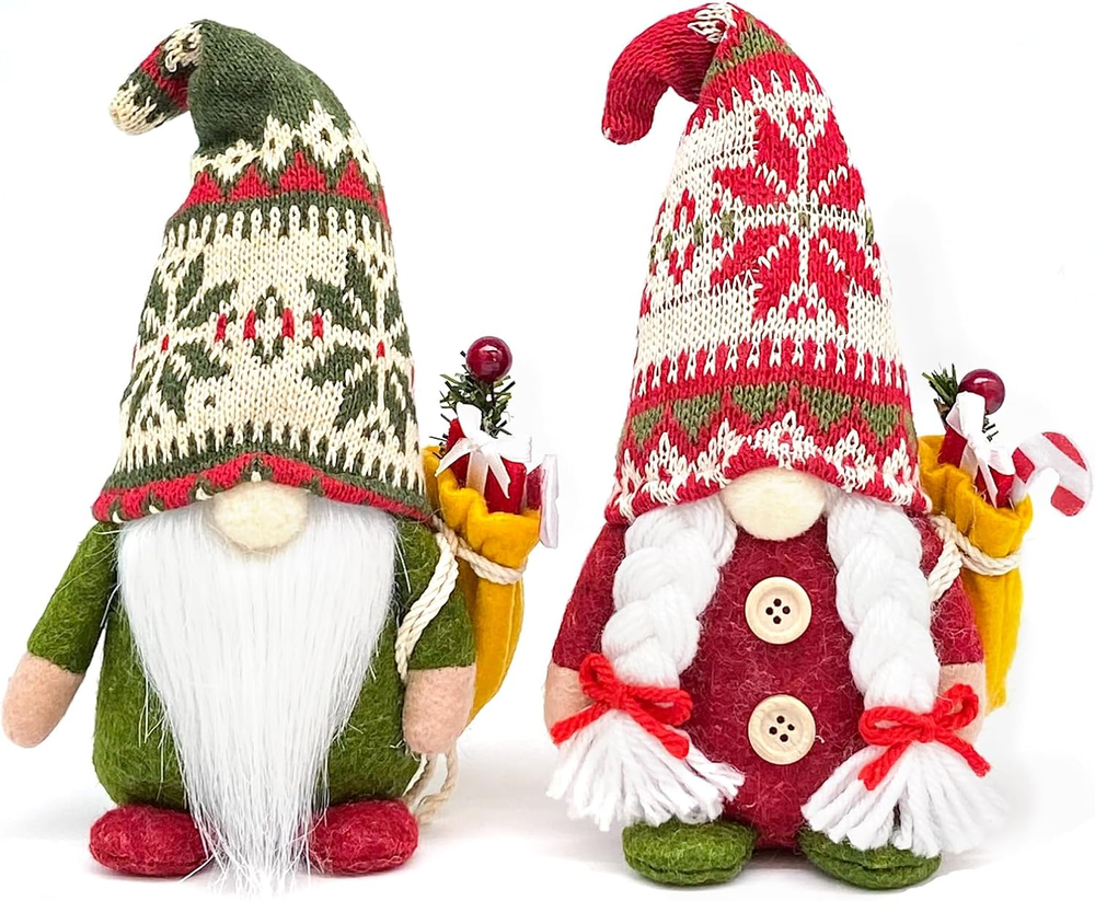 2PCS 9.5 Inch Christmas Gnomes Decorations, Handmade Plush Xmas Gnomes with Gift