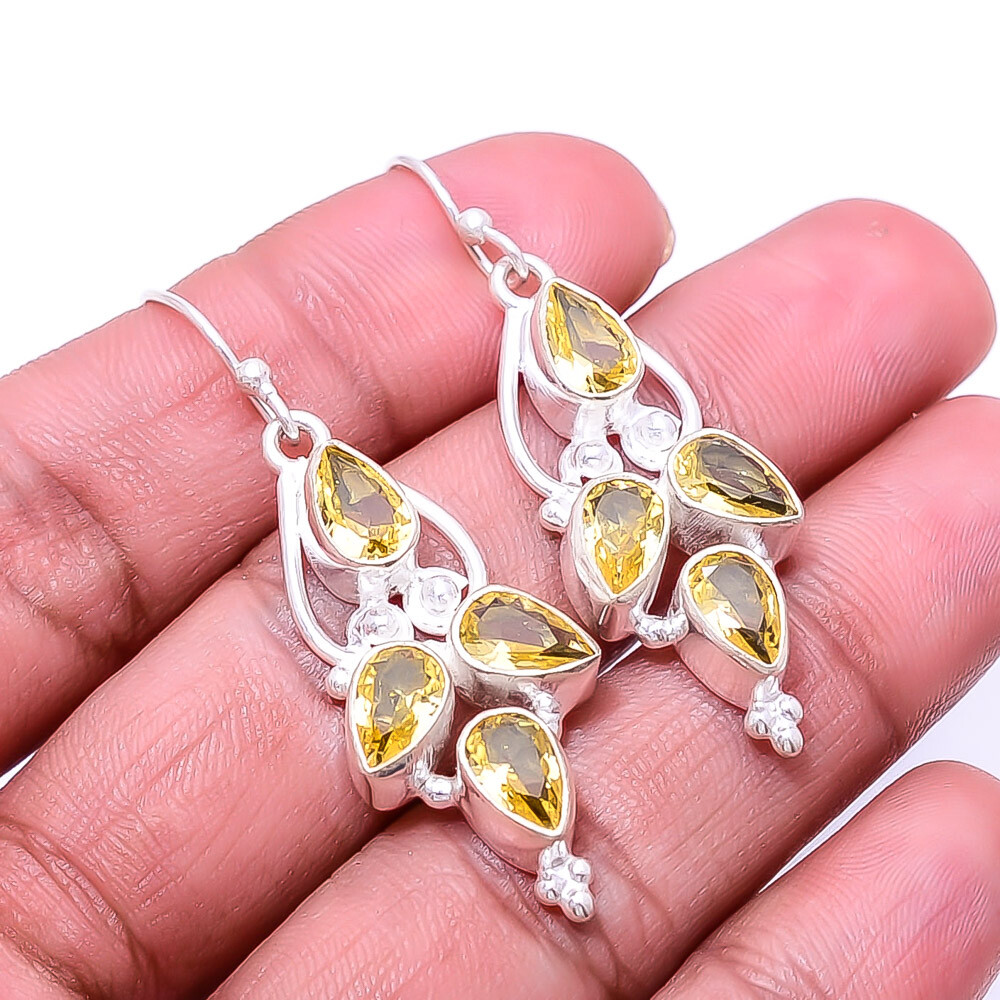 Citrine 925 Sterling Silver Multi Collet Earring 1.95