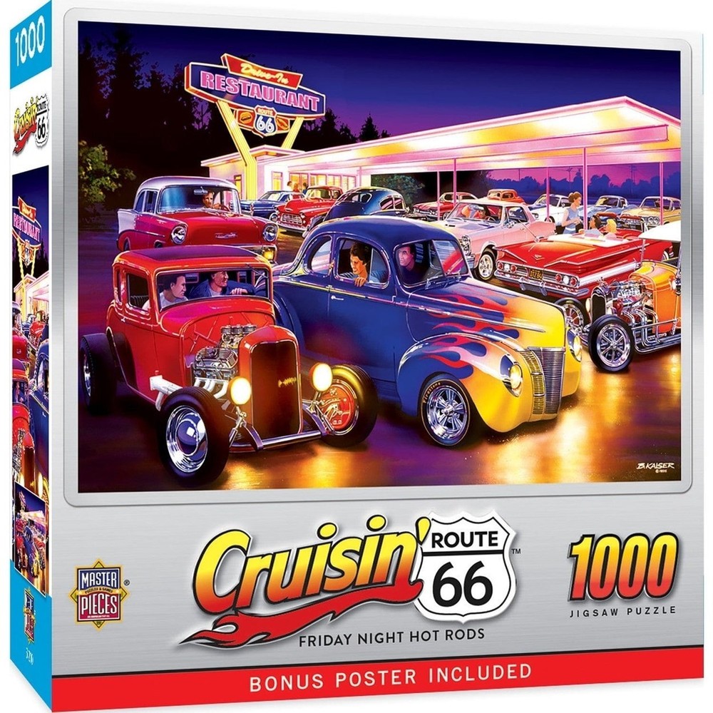 Cruisin Route 66 - Friday Night Hot Rods 1000 Piece Jigsaw Puzzle