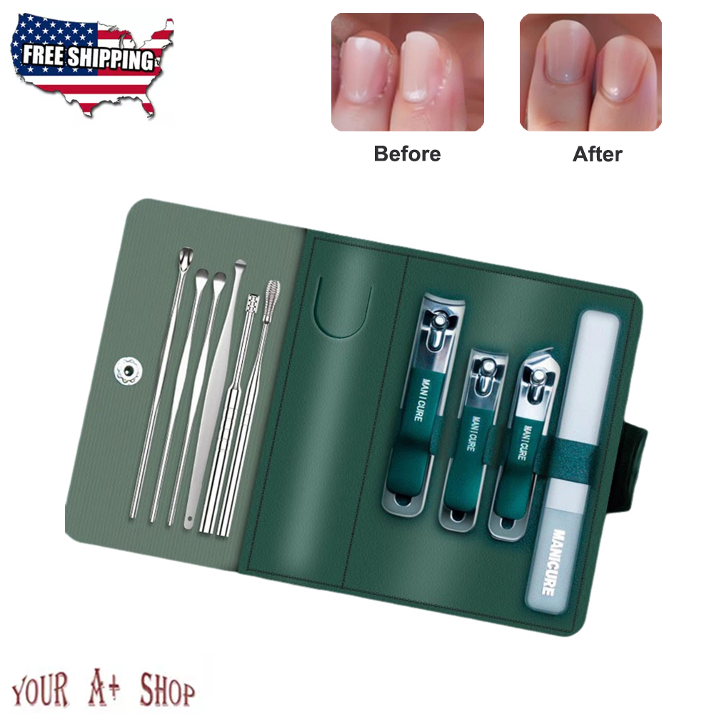 10 Pcs Stainless Steel Manicure Pedicure Tools Kits Ear Pick Nail Clippers Set