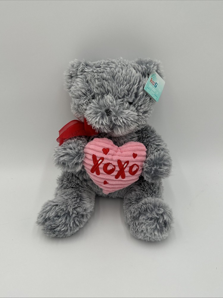Valentine Teddy Bear Plush Gray Xoxo Heart Love Anniversary Stuffed Animal