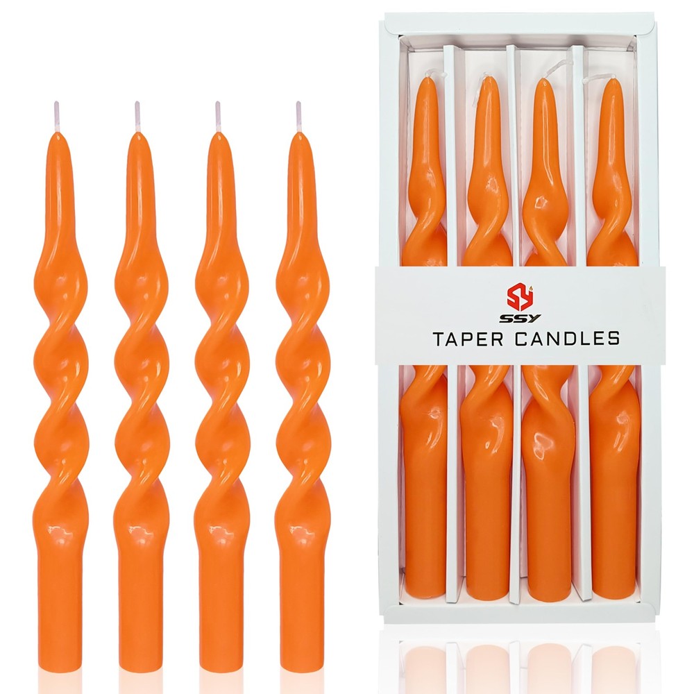 4 Unscented 10-Inch Orange Twisted Taper Candles for Christmas Decor