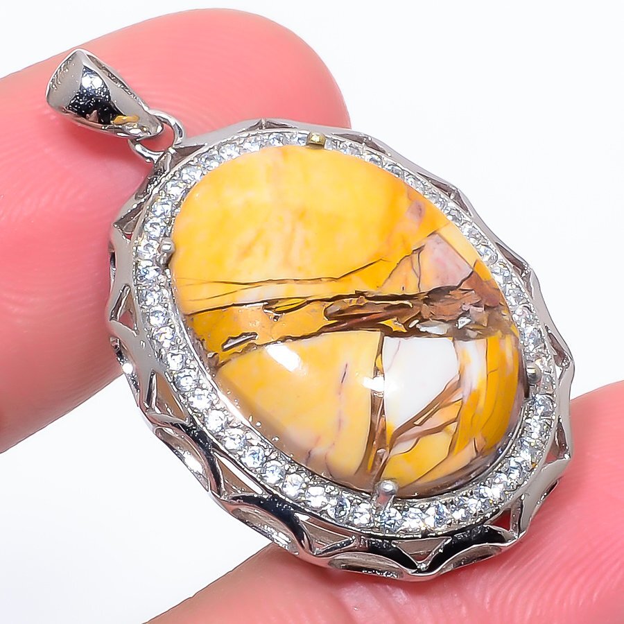 Australian Brecciated Mookaite Sterling Silver Pendant with CZ 1.5 Inch