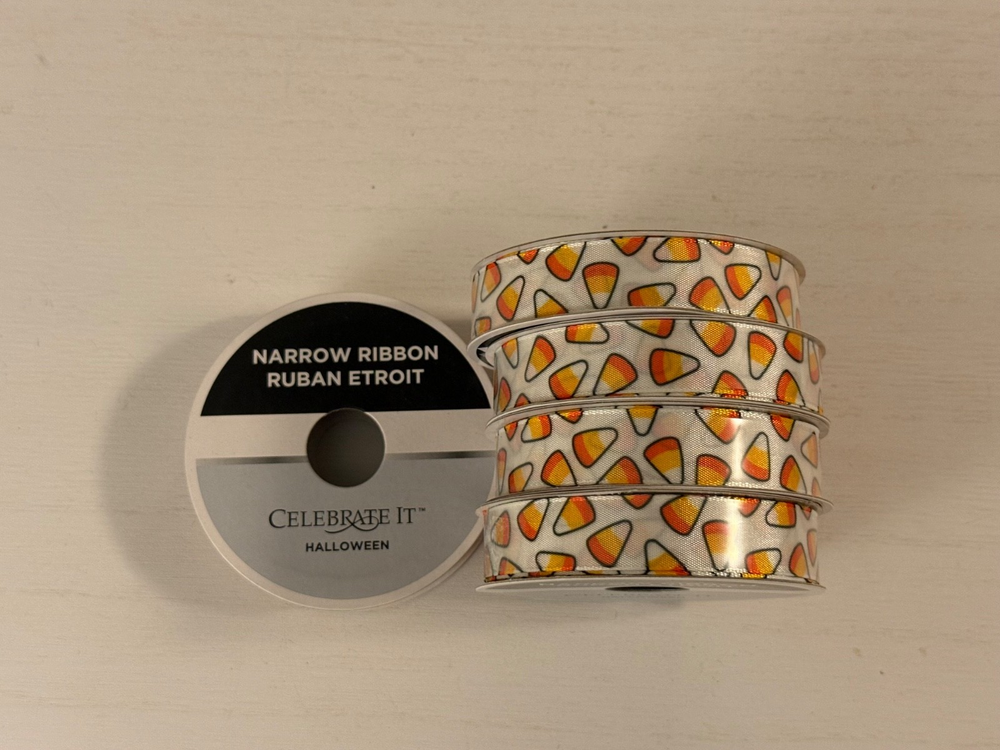 Brand New Sealed Orange, White and Yellow Candy Corn Halloween ribbon