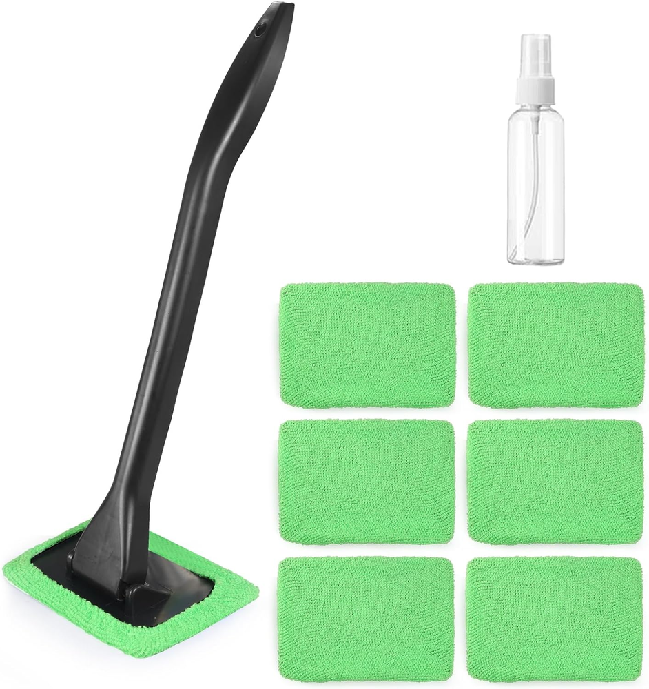 Windshield Cleaning Tool Car Window Cleaner with 6 Reusable and Washable Microfi