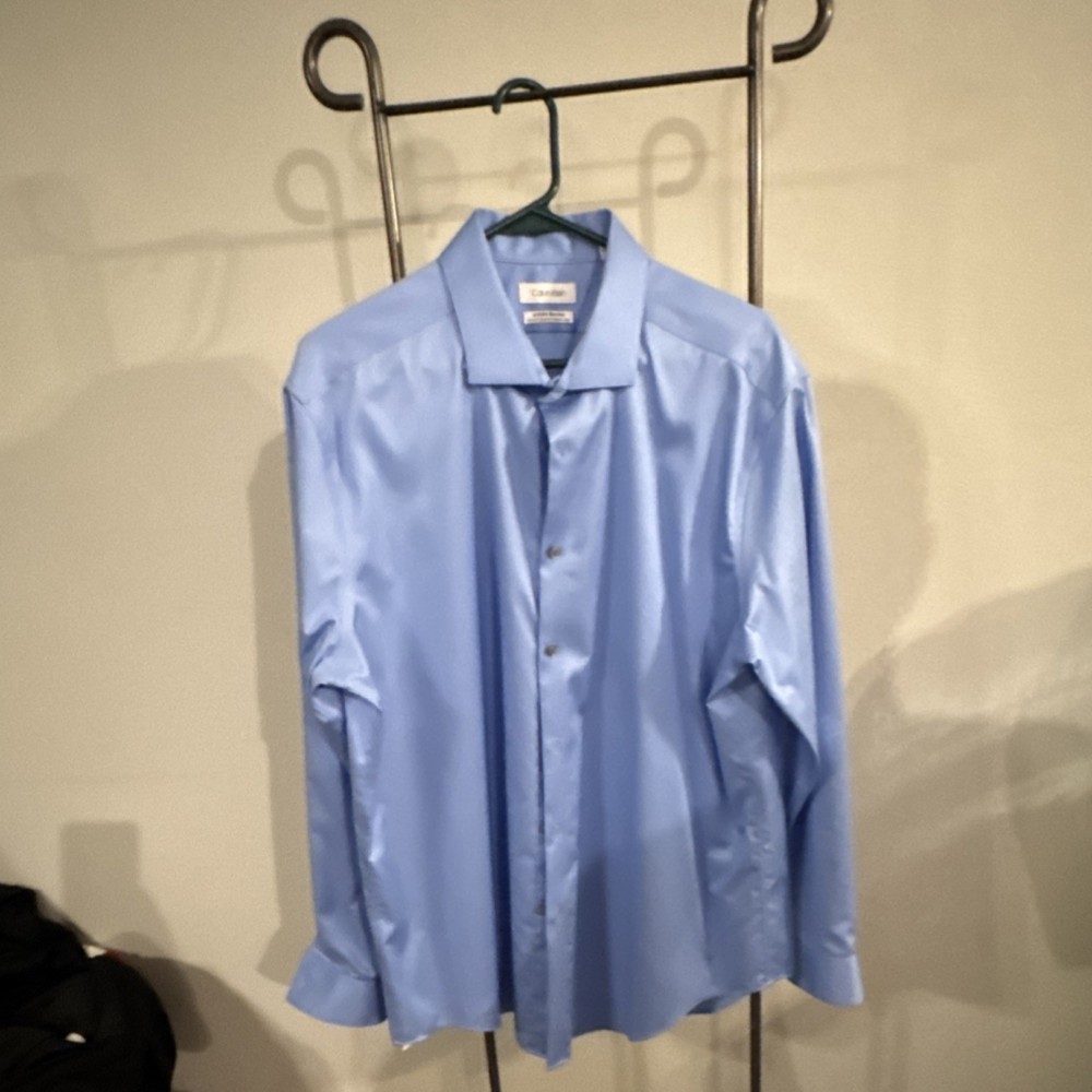 Calvin Klein Infinite Non Iron Slim Fit Dress Shirt Blue 17.5 34/35