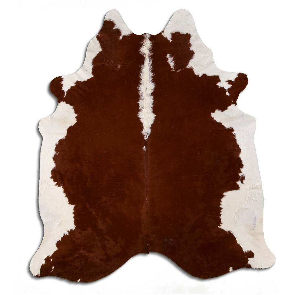 Real Cowhide Rug Hereford Brown-White Size 6 by 7 ft, Top Quality, Large Size