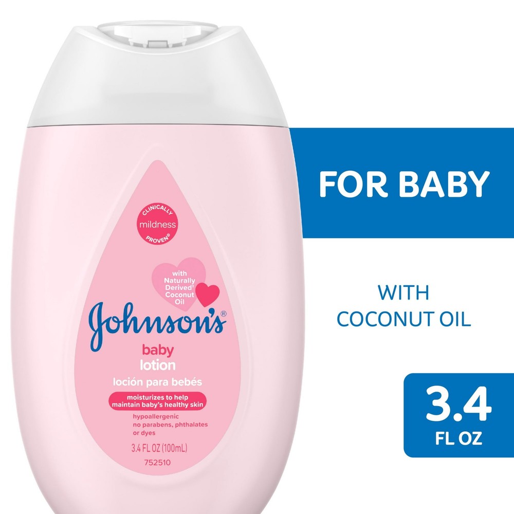 Johnson's Moisturizing Mild Pink Baby Body Lotion Coconut Oil 3.4 Floz