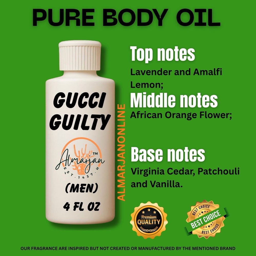 4 oz  Compare Guchi Guilty Cologne Body Oil Fragrance for Men
