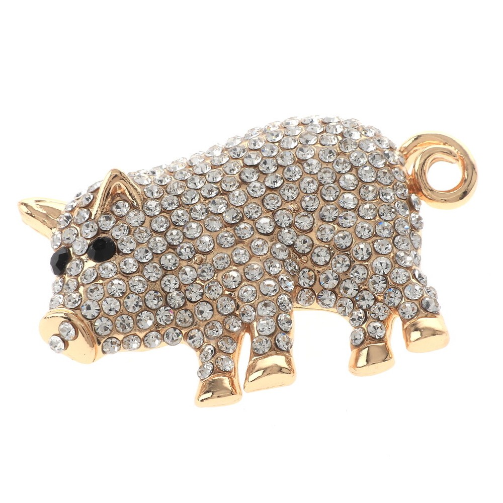 Gold Tone Metal Crystal Pig Brooch P1497-GCL