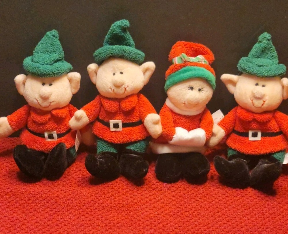 4 Russ Vtg Elf Plushes Christmas Stuffed Toys Decoration Holiday