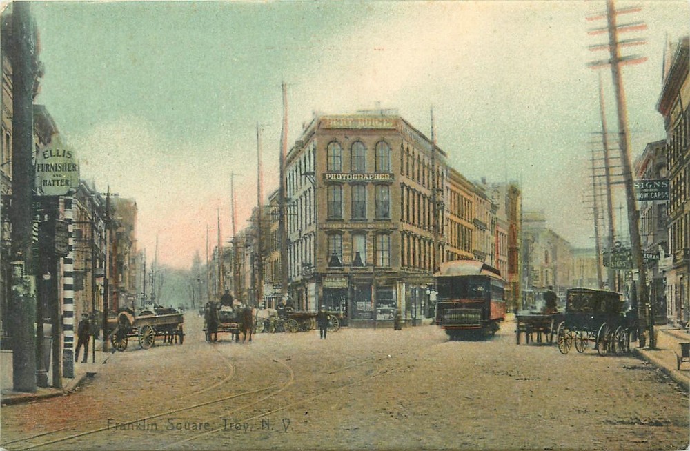 c1910 Troy New York Franklin Square Trolley occupation Shea Postcard 25-9122
