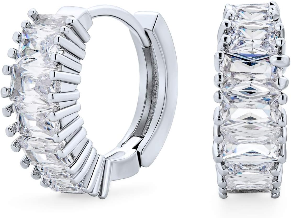 Art Deco Simulated Blue Sapphire AAA CZ Lear Edge Cubic Zirconia Mini Hoop Earrings