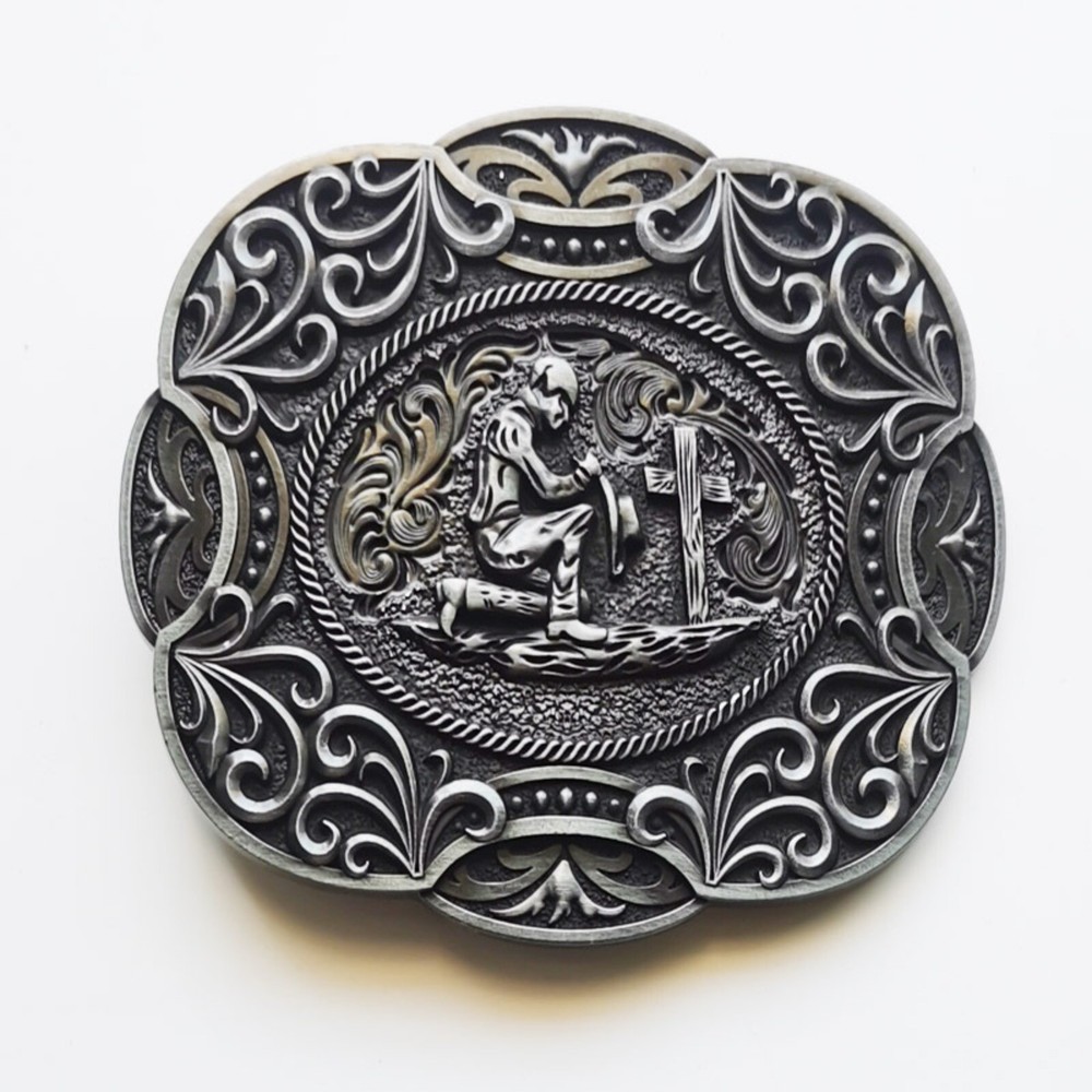 Western Belt Buckle for Men Women Cowboy Rodeo Vintage Style Wear Cross & Prayer