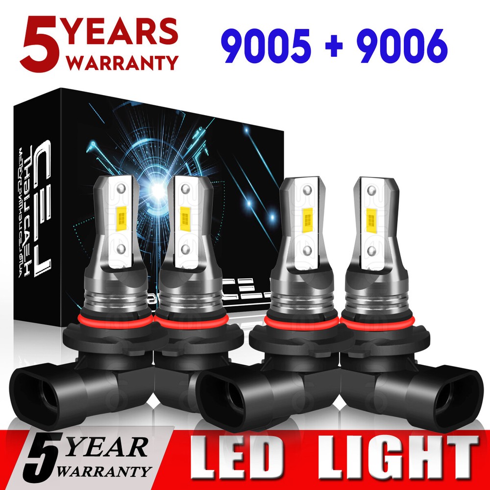 9005 9006 X3 LED Headlight 10000K Combo Bulbs High Low Beam Super Bright White