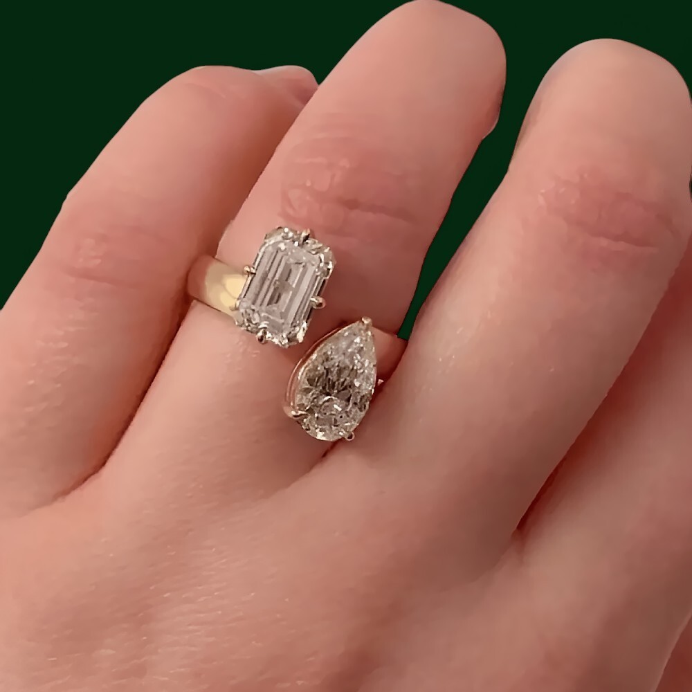 Wedding 14k Yellow Gold Toi Et Moi Diamond Ring IGI lab Grown 2.25 Ct Pear Cut