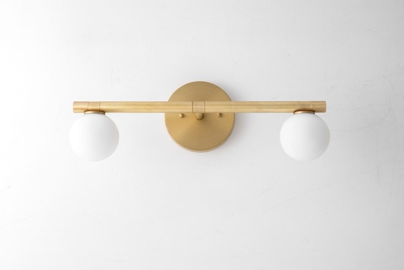 Modern Brass Vanity Light 2-Light Wall Fixture Bathroom Frosted Glass G9