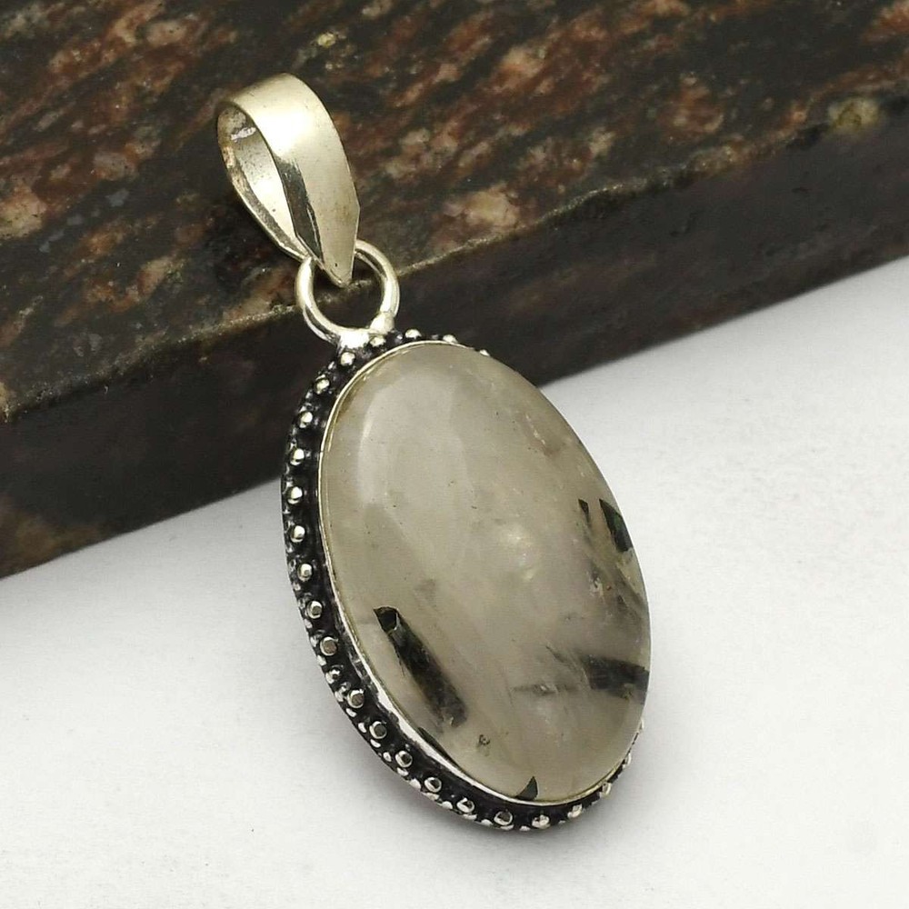 Black Rutile Gemstone Ethnic Pendant Jewelry Gift For Girl 1.92