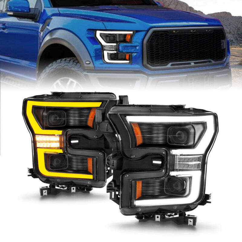 ANZO Fits 15-17 Ford F-150 LED Projector Headlights - w/ Light Bar Switchback Bl