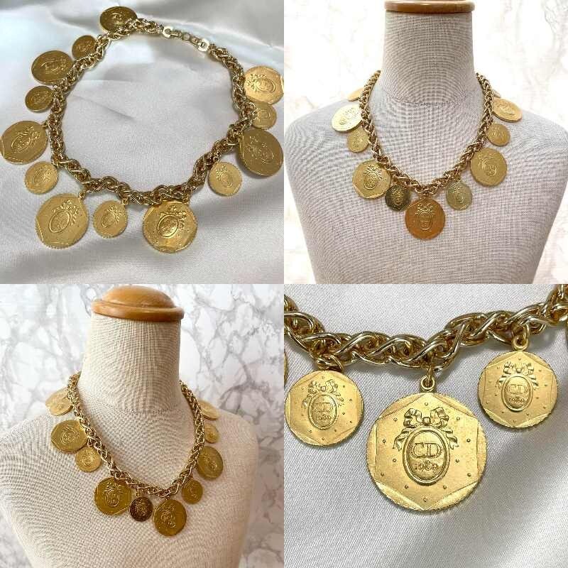 Vintage Christian Dior CD 13 coin necklace in rare all gold color - excellent condition
