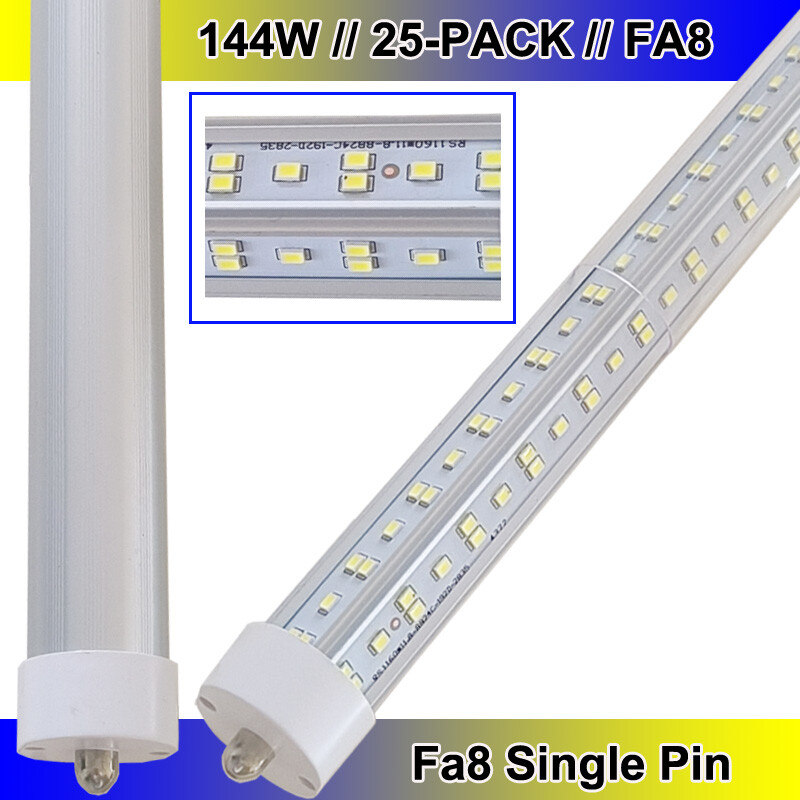 25Pack T8 8FT LED Tube Bulbs FA8 Single Pin 144W 8Foot Shop Light