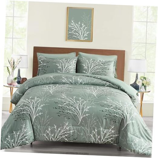 Comforter Set Size Branch Botanical 7 Piece Bed in a Bag Queen Sage Green