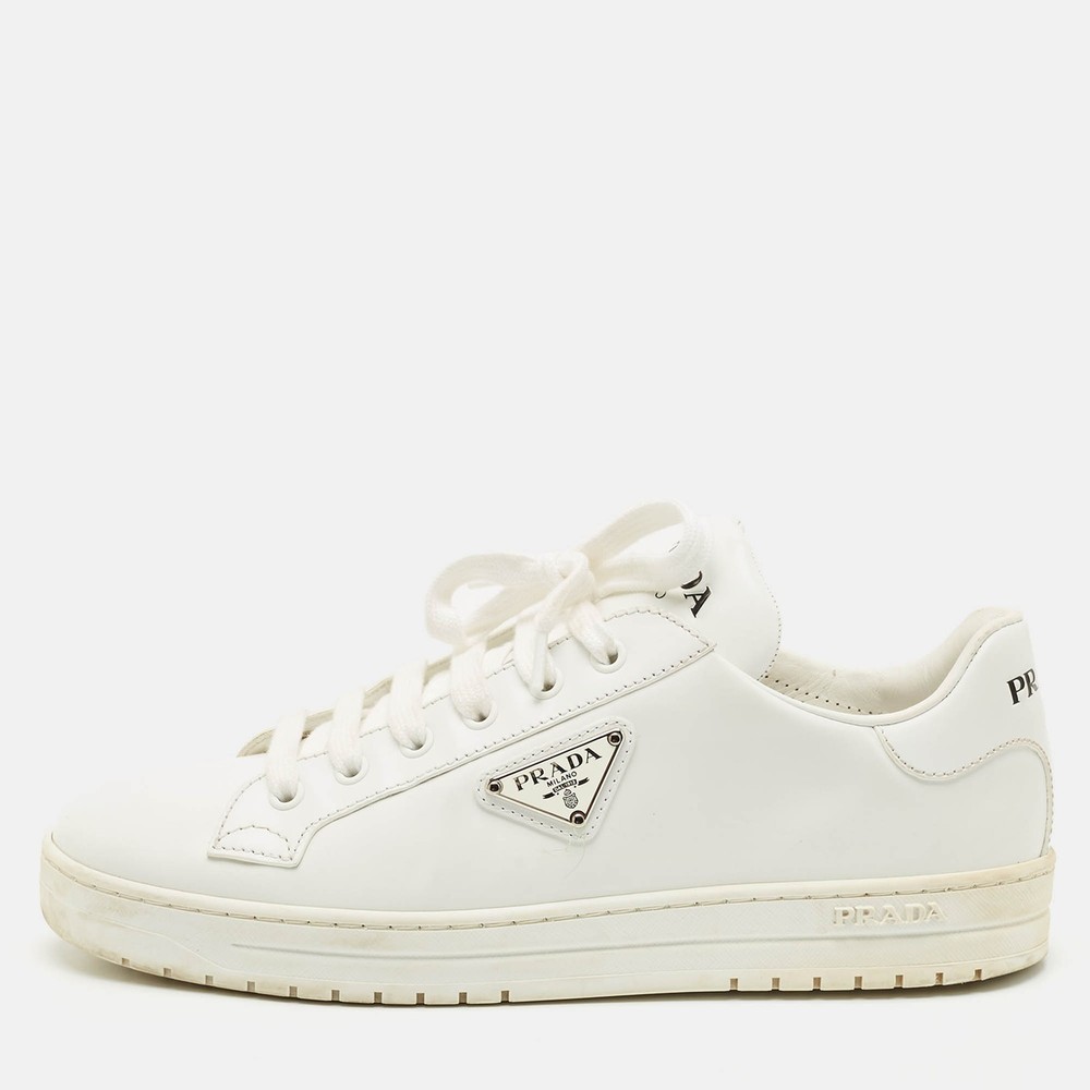 Prada White Leather Low Top Sneakers Size 395