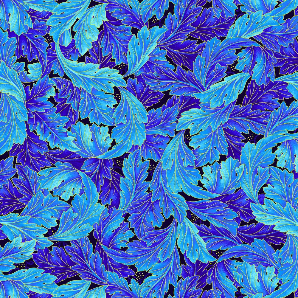 Basics Fabric | Luminous Packed Leaves Blue | Timeless Treasures YARD
