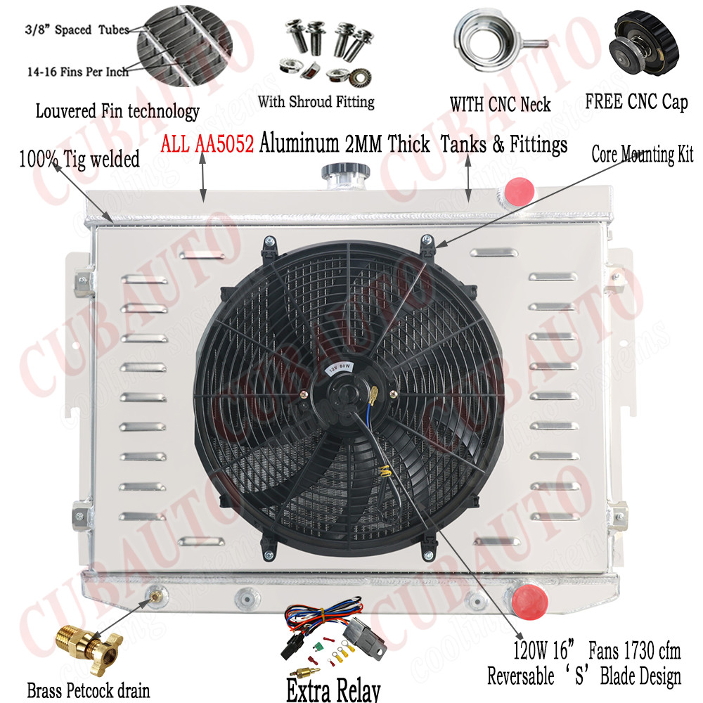 4 Row Radiator Shroud Fan Relay Fits Dodge Plymouth Mopar 7.2L 440 V8 1973-78