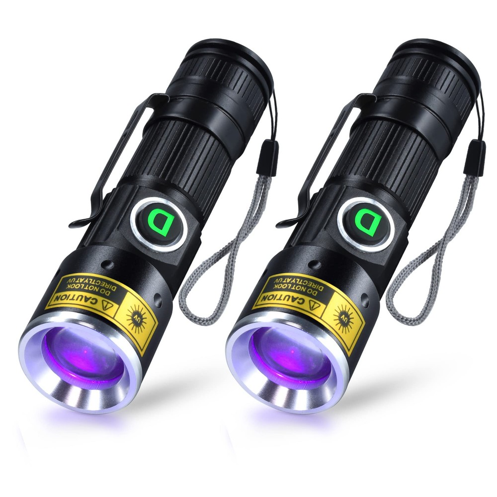 UV 395nm Lights Flashlights USB Rechargeable Ultraviolet LED Blacklight Mini ...