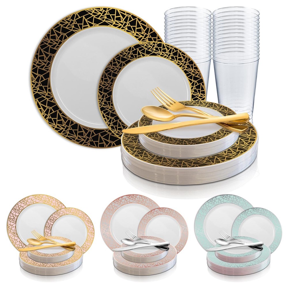 Disposable Plastic Dinnerware Set Wedding Party Package Elegant Mosaic Plates