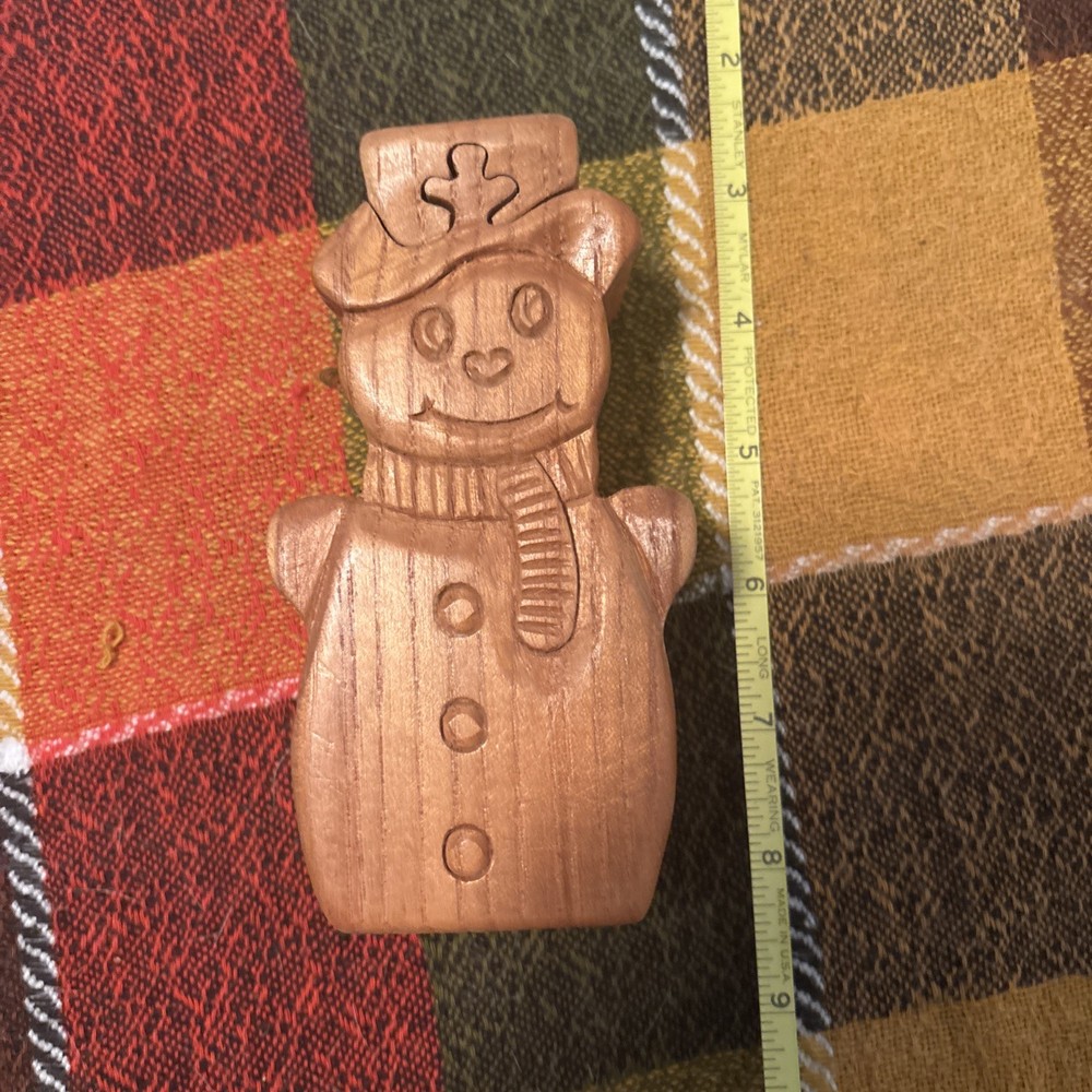 Handmade wooden snowman puzzle trinket box