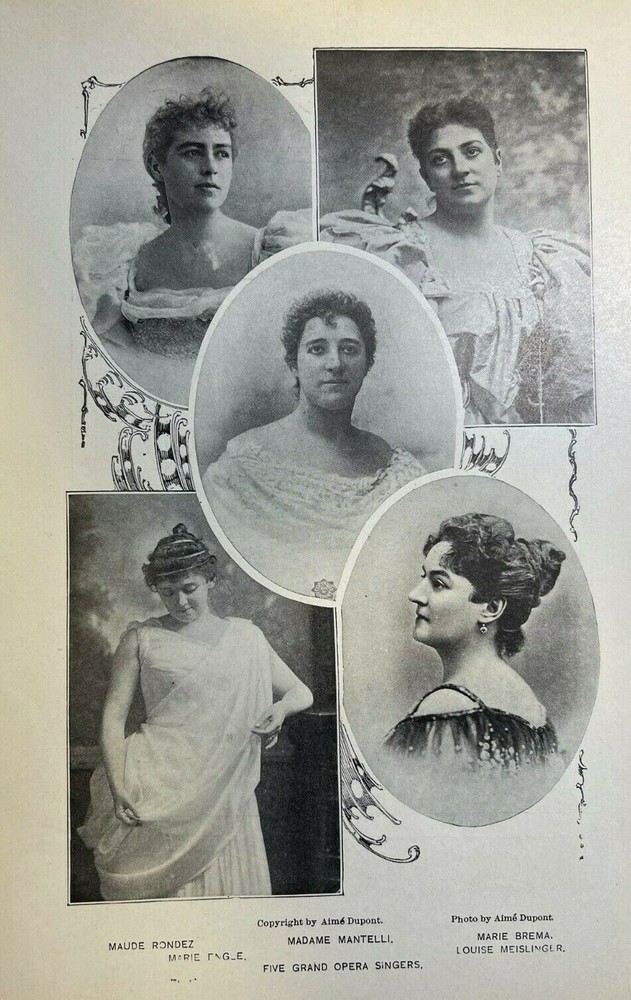 1899 Vintage Magazine Illustration Opera Prima Donnas Brema Rondez Mantelli