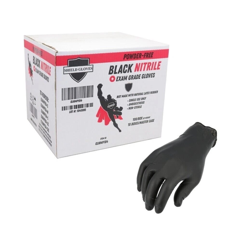 36,000 Black Nitrile Exam Gloves Textured Fingers Powder-Free Large