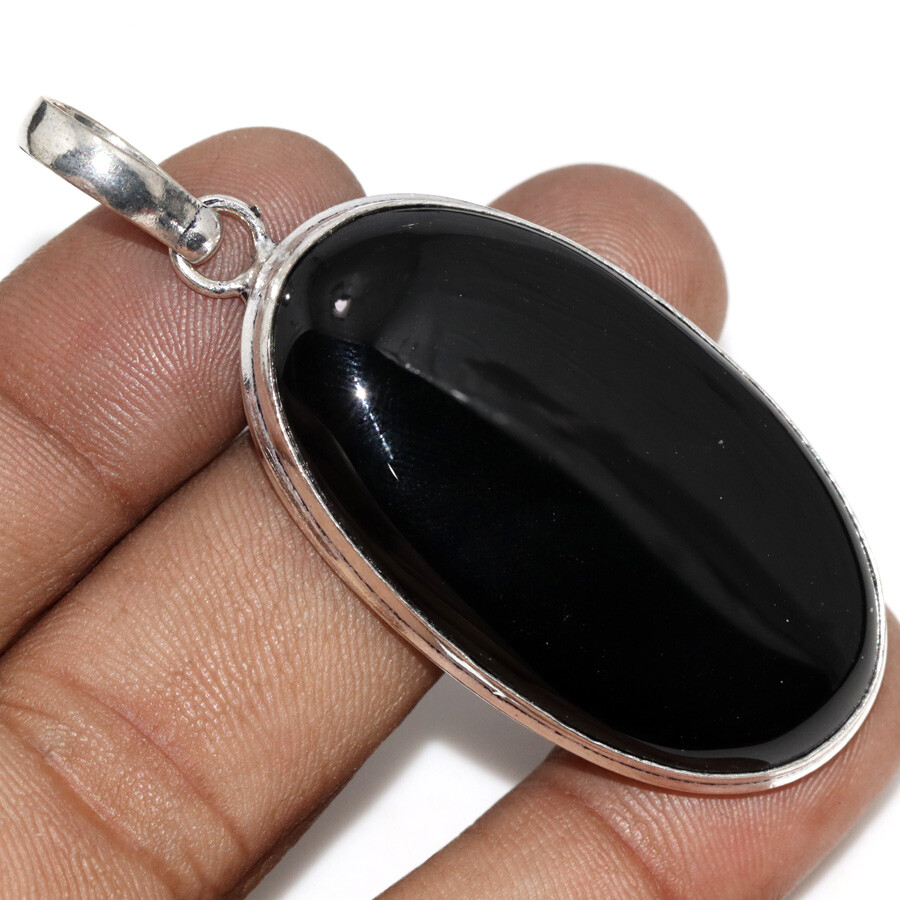 Black Onyx 925 Silver Plated Gemstone Pendant 2.2