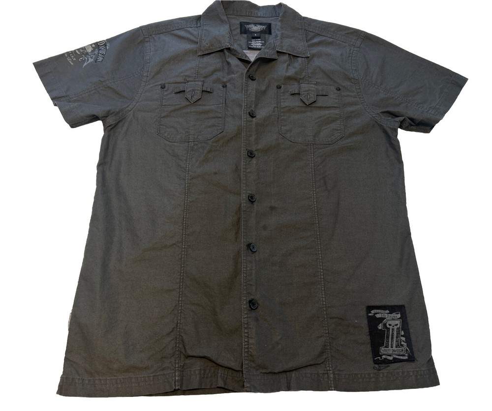 Vintage Harley Davidson Mens Large Gray Button Casual Short Sleeve Biker Shirt