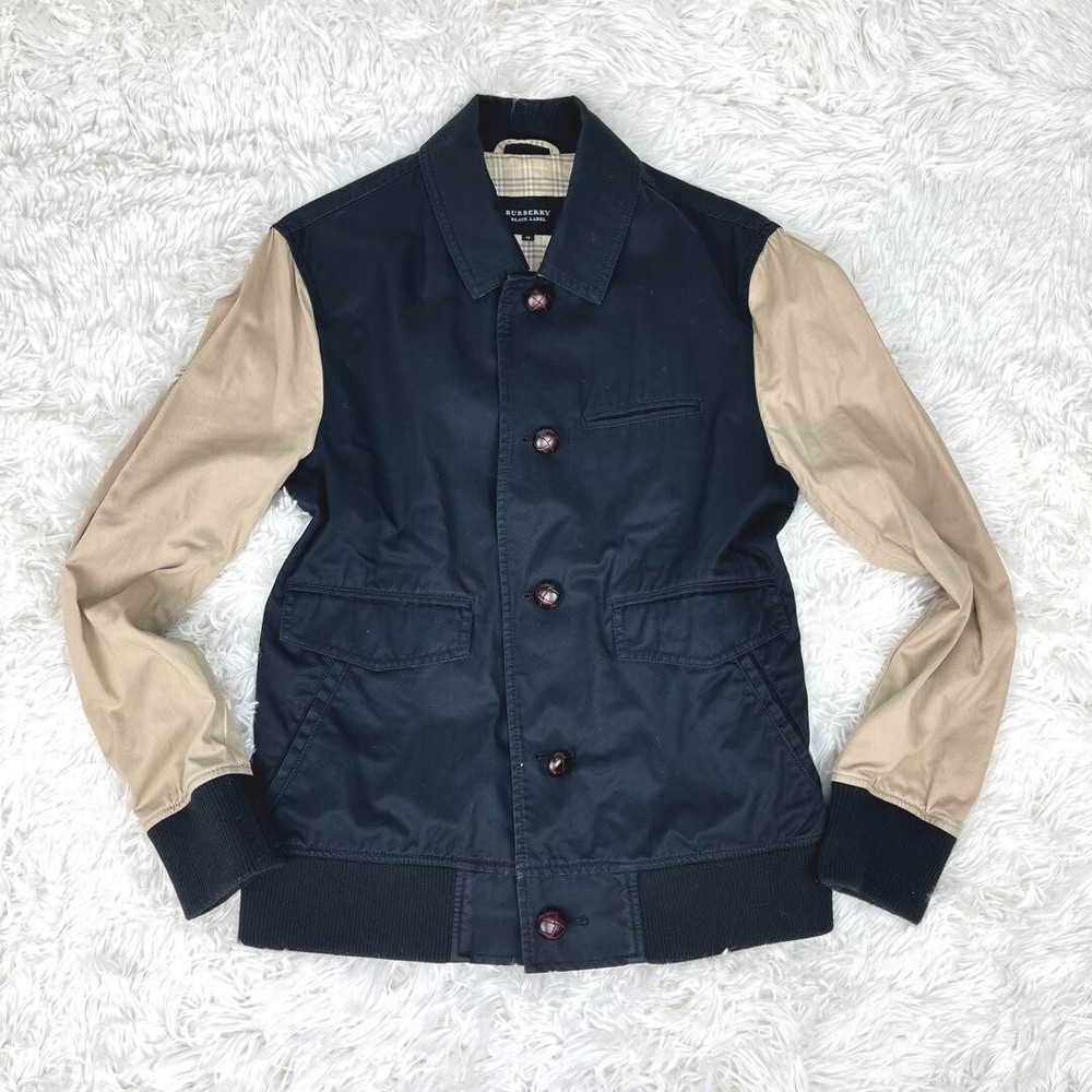 Burberry Blouson Military Jacket Black Walnut Button Nova Check Men Size M Used