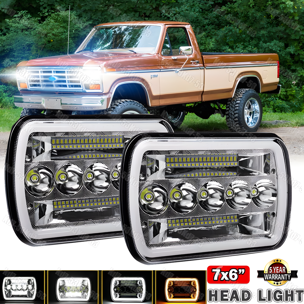2PC 5x7'' 7x6 inch LED Headlights DRL For Ford F-150 F-250 F-350 E-150 E-250