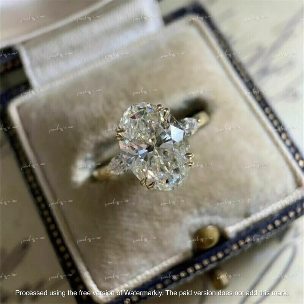 3Ct Oval Cut Lab Created Diamond Solitaire Engagement Ring 14K Gold Finish